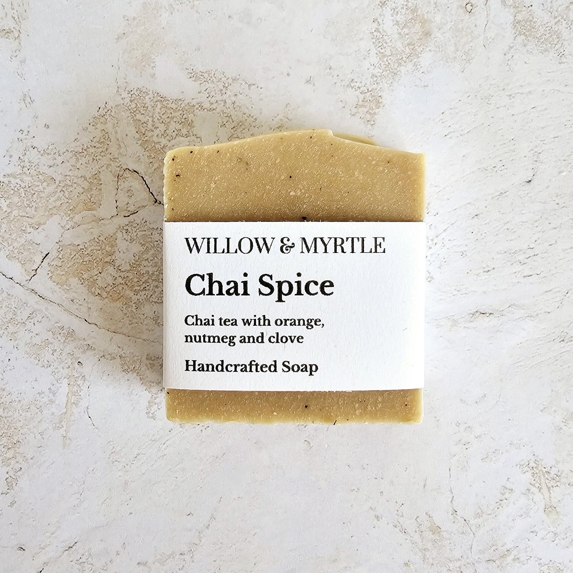 chai spice soap, tan coloured soap with simple label