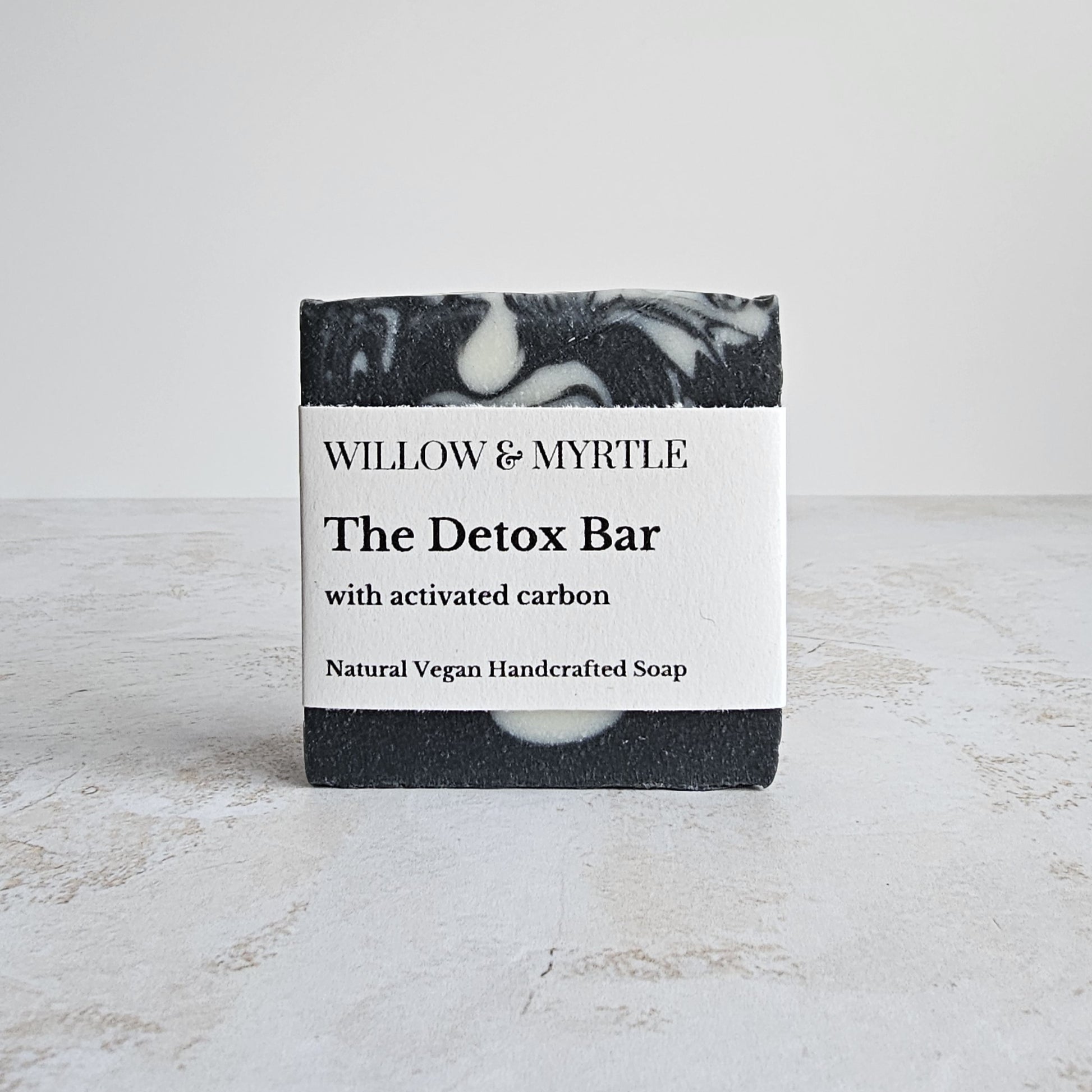 black charcoal soap with detox bar label