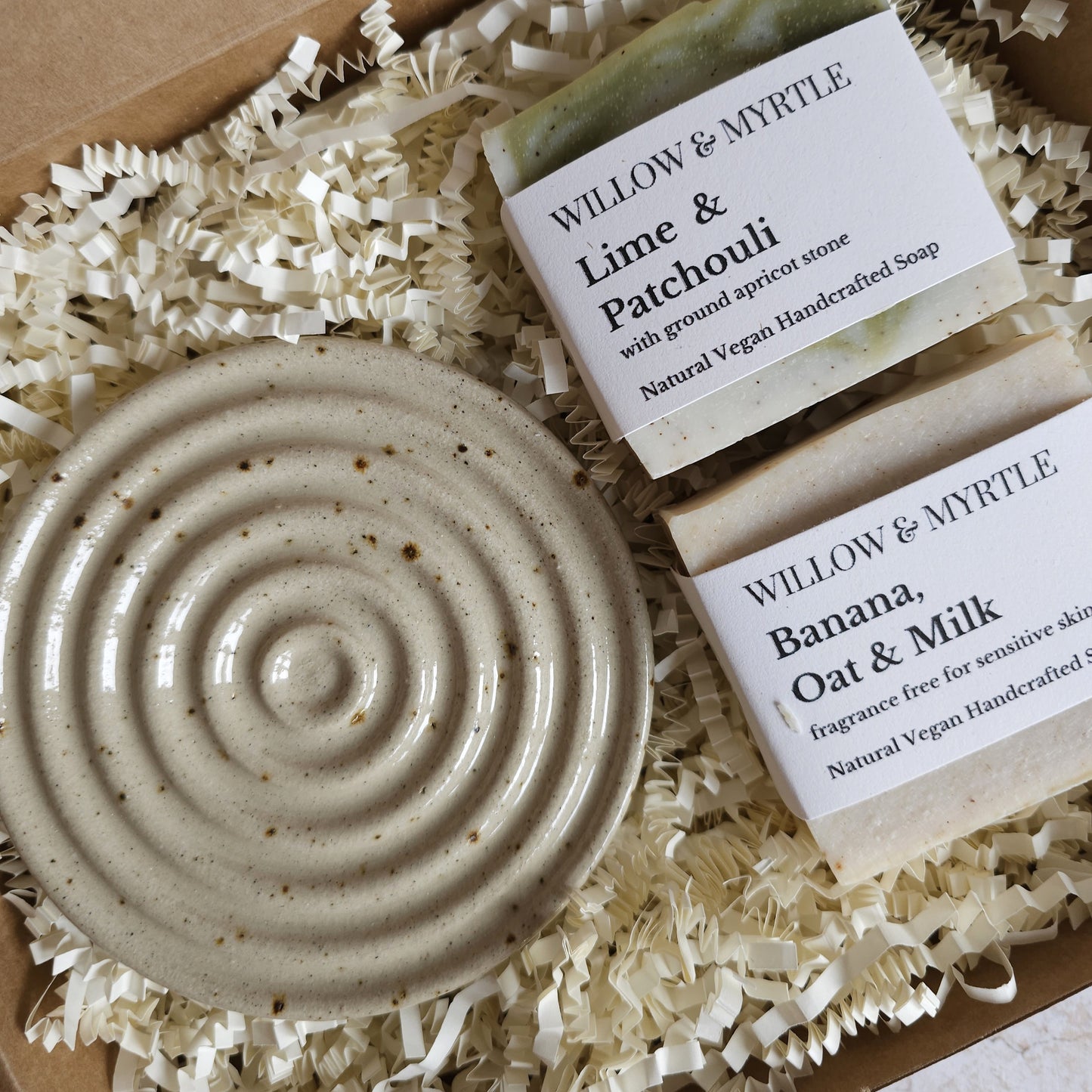 handmade soap with stoneware soap dish, gift box