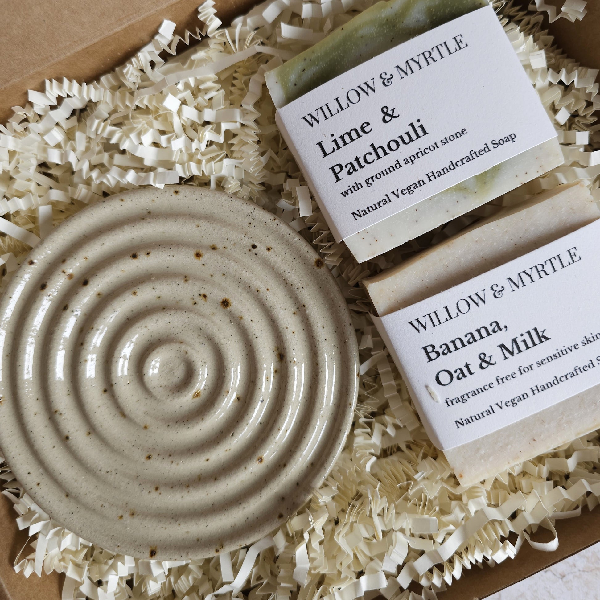 handmade soap with stoneware soap dish, gift box
