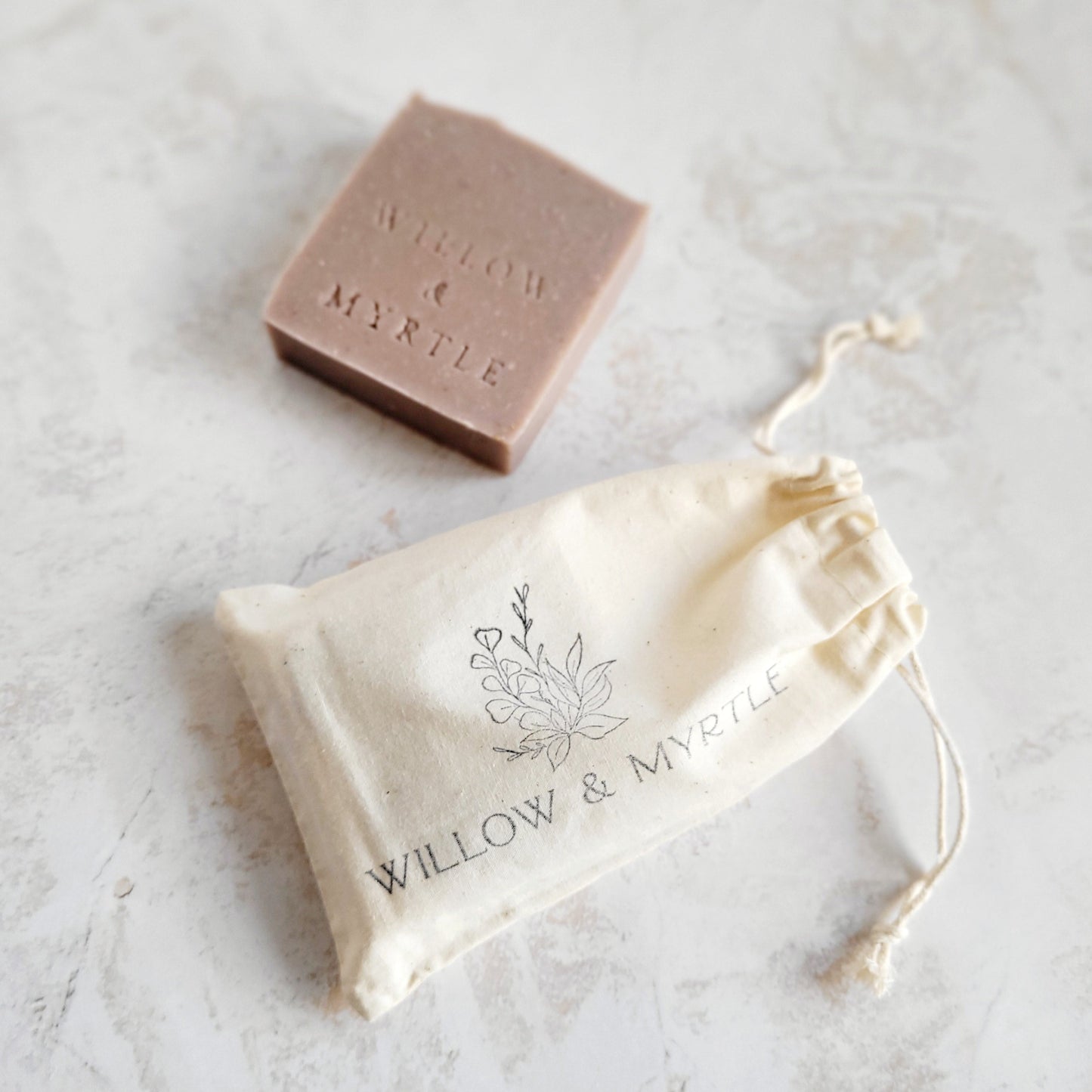 handmade soap and cotton drawstring bag, perfect for small gift