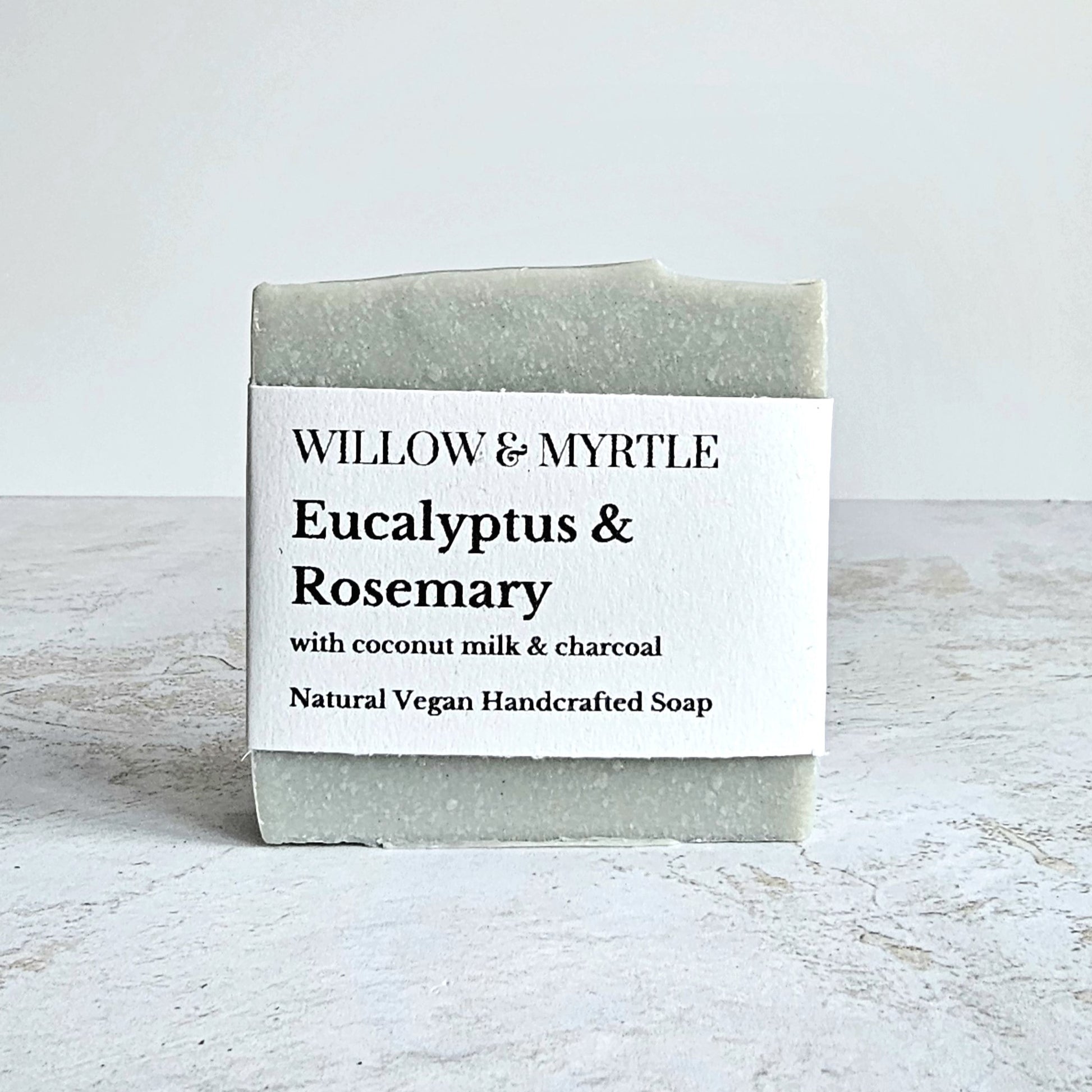 pale blue square soap bar with simplistic label