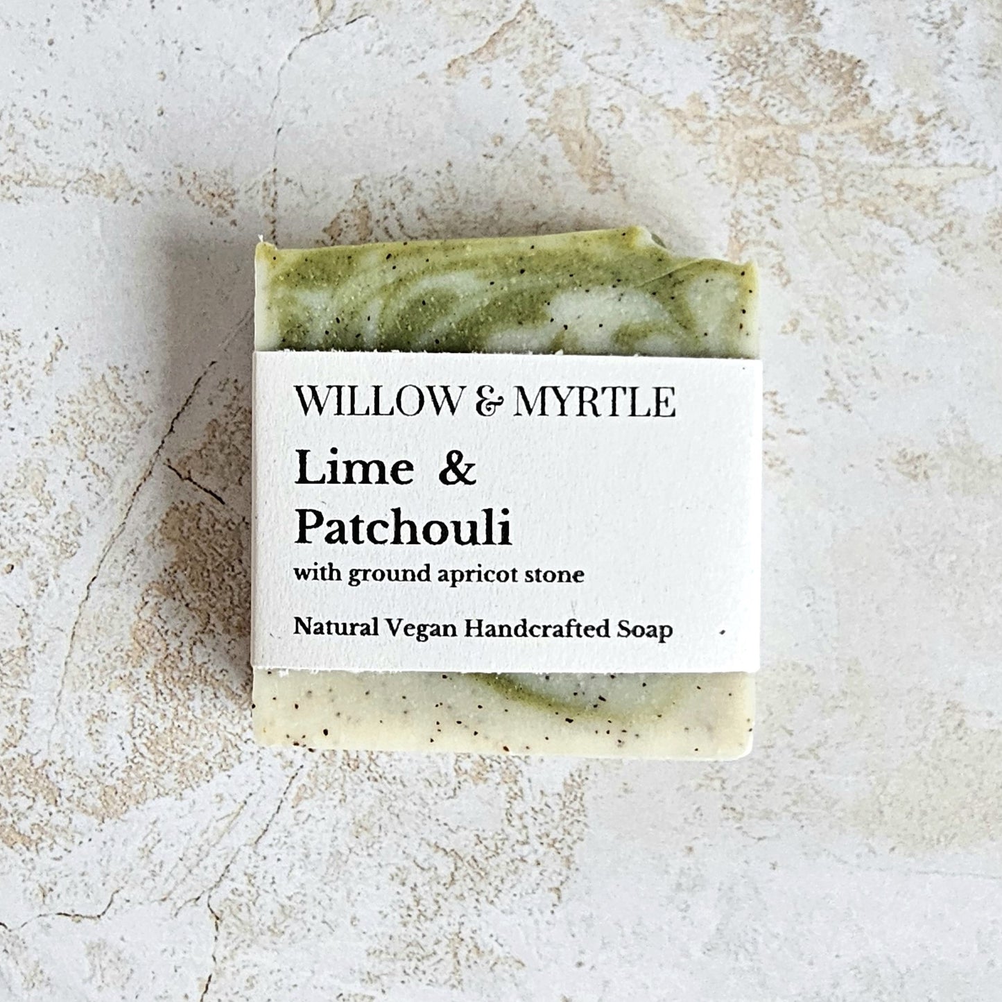 green swirl soap, square shape, label attached